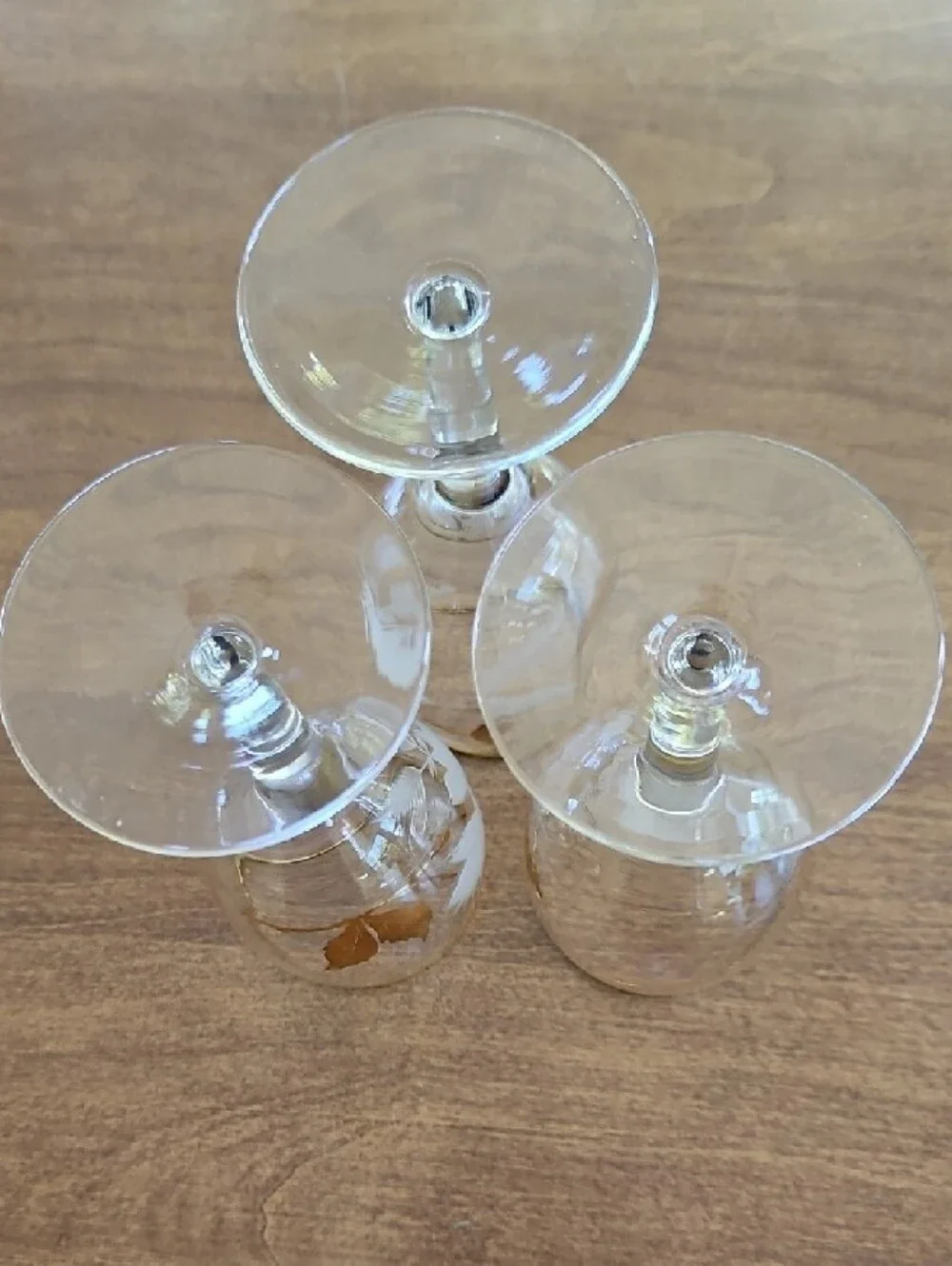 Vintage Etched Wine Glasses with Gold Accents - Set of 3